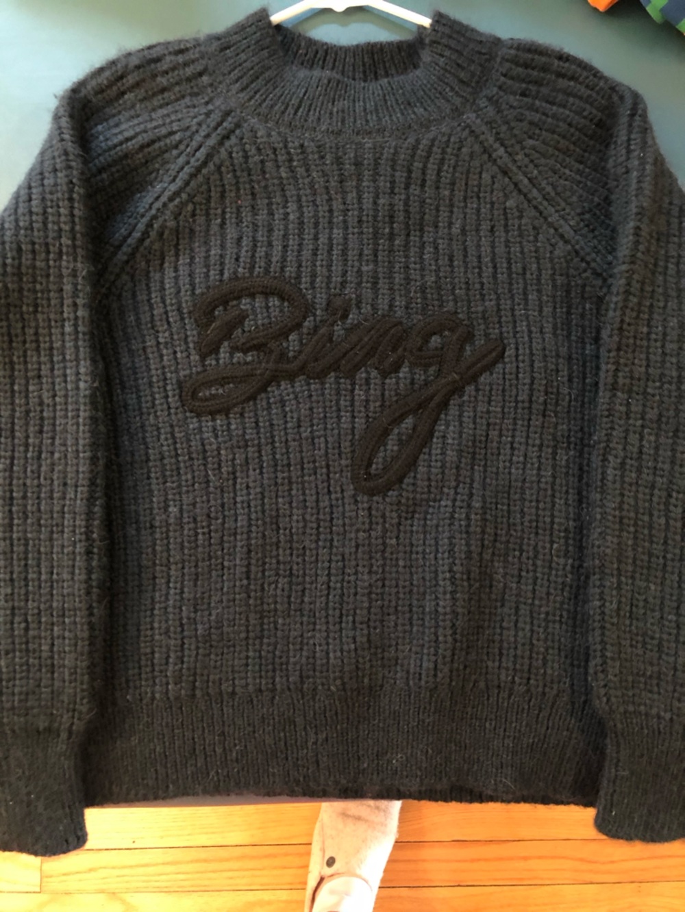 Anine Bing Dark Teal Chunky Knit Logo Sweater